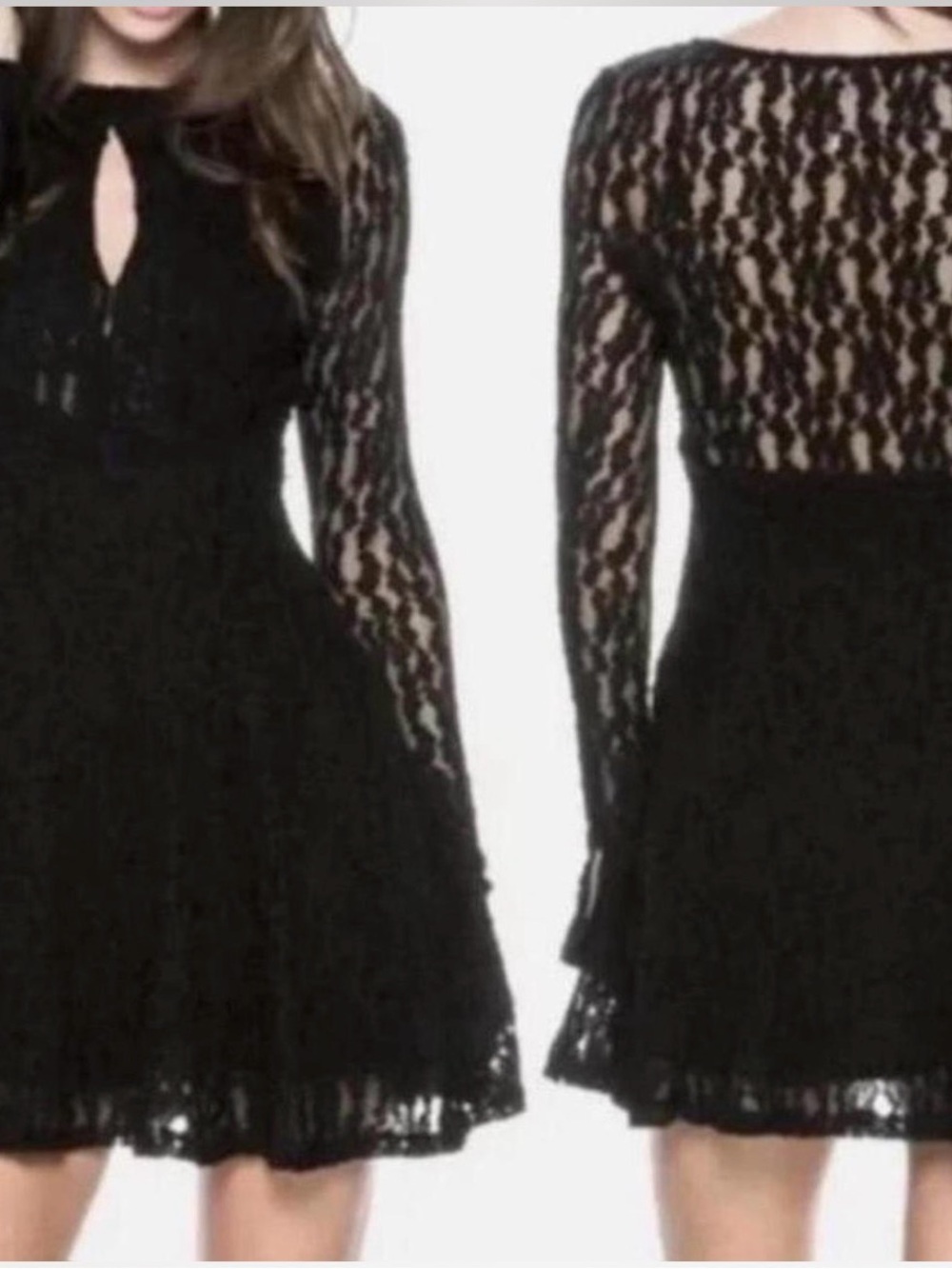 Free People Black Lace Long-Sleeve Fit & Flare Dress